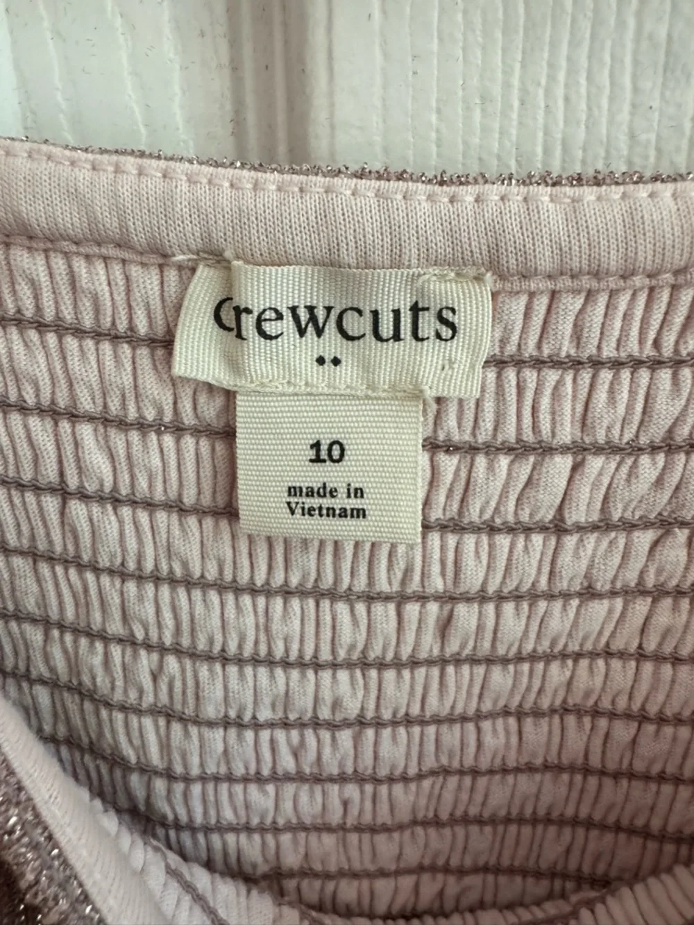CREWCUTS • J CREW Shimmer Puff Sleeve Smocked Dress Pink Metallic Girls Size 10